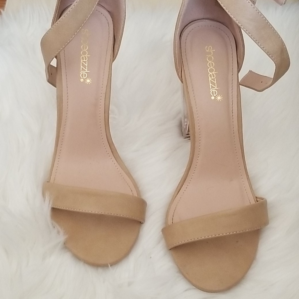 Shoe Dazzle Nude Sandals with Clear Block Heel